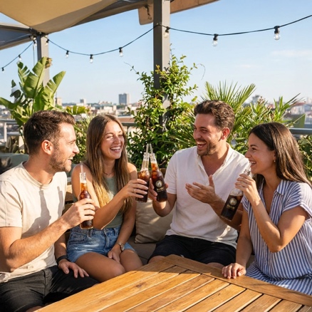 Freunde stoßen bei einem Event mit Cocktails an