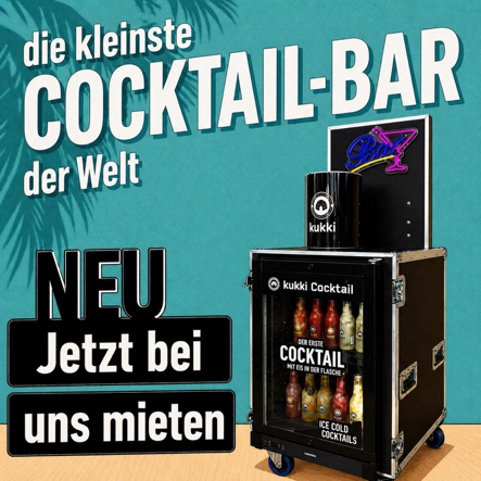 Mobile Kukki-Cocktailbar mit Gefrierschrank und Neonlicht